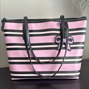 Kate Spade Pink and Black Striped Tote Bag